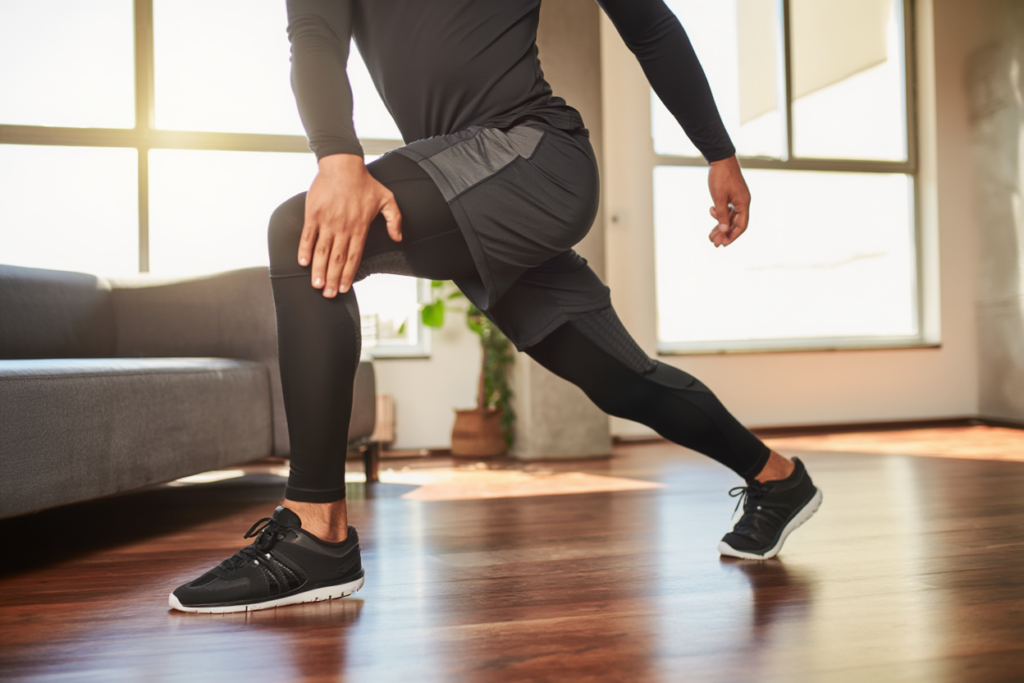 Active individual demonstrating good mobility as part of injury prevention and longevity-focused physical therapy